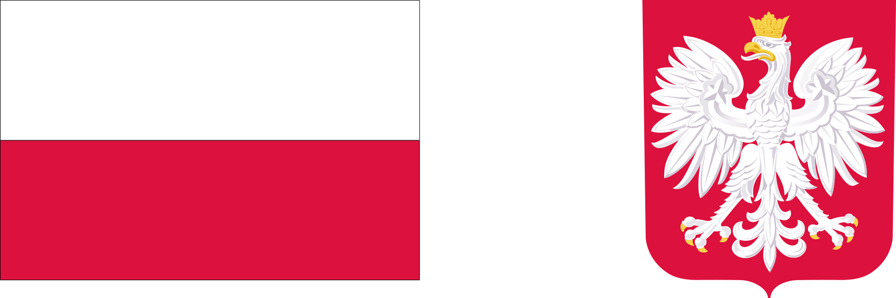 Biało-czerwona flaga, obok godło Rzeczpospolitej Polskiej.